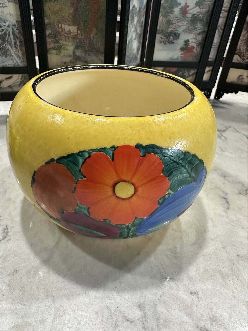Rare Joseph Mrazek hand-painted pottery bowl Czechoslovakia Marked Art Deco